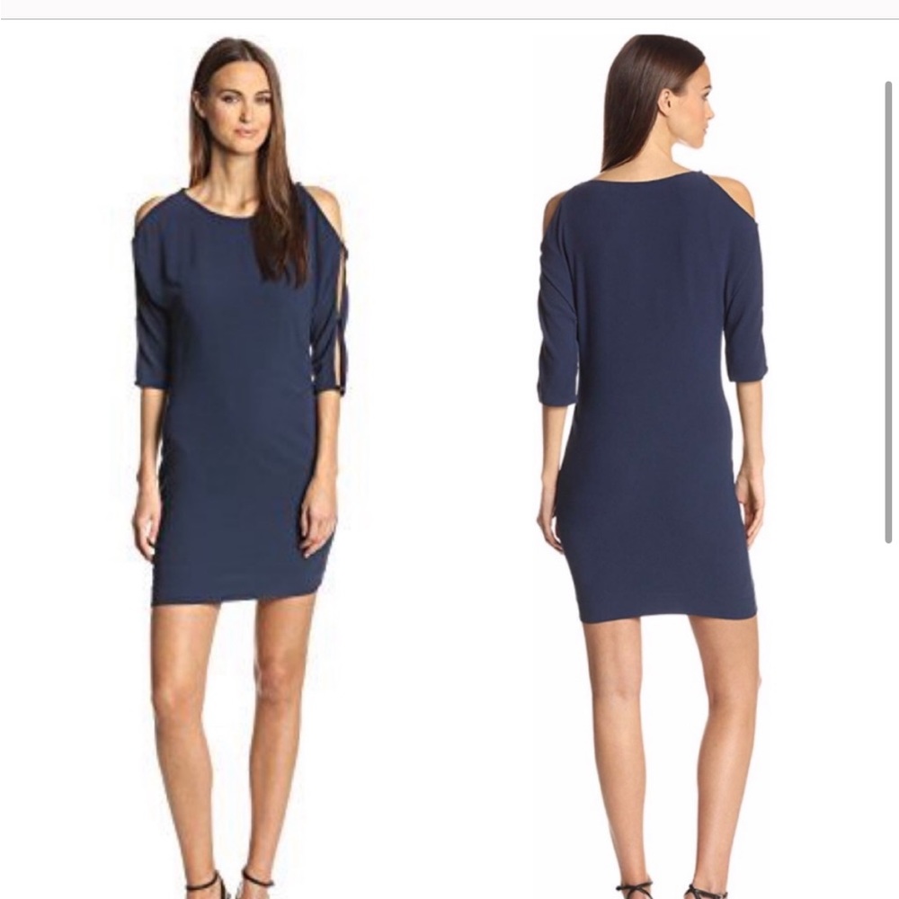 Halston heritage, navy dress with sleeves